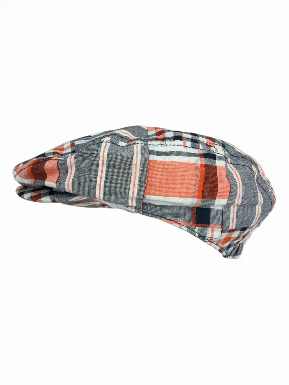 Plaid Newsboy Cap in Coral, Gray and Navy